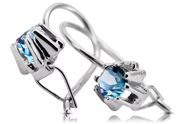 Argent sterling 925 14k 583 Aquamarine des boucles d'oreilles vec053s Russe Soviétique URSS Bijoux vintage Art Deco style